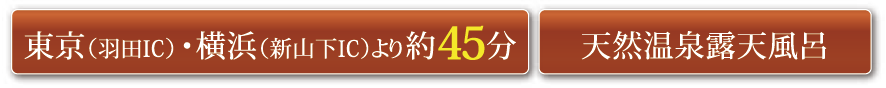 東京（羽田IC）・横浜（新山下IC）より約45分 / 天然温泉露天風呂